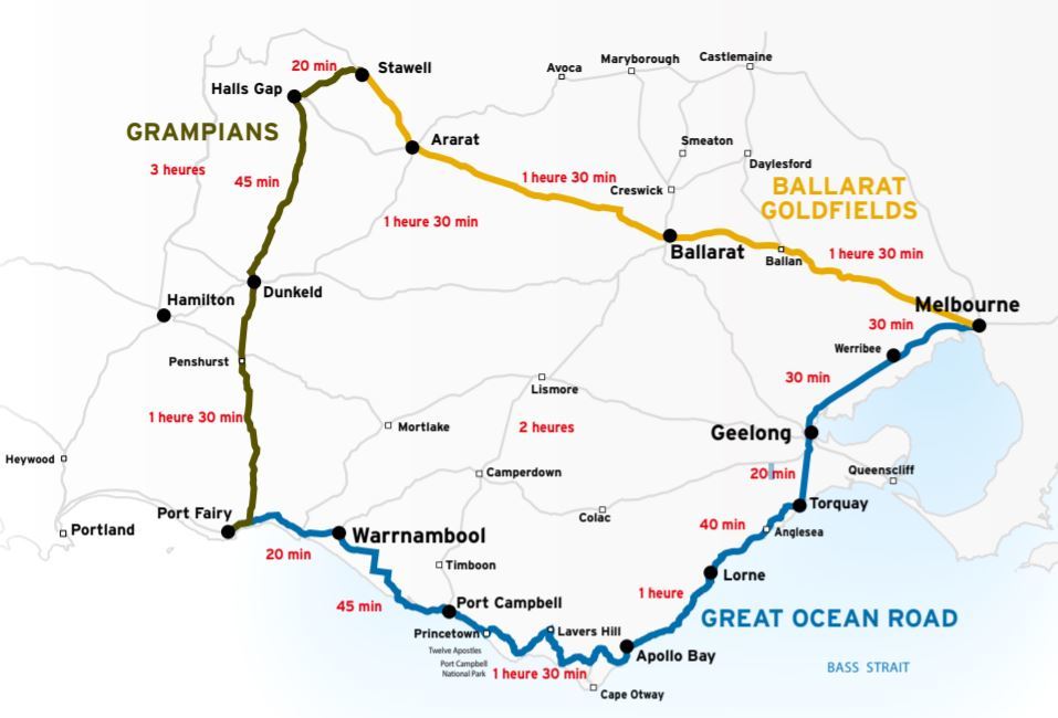 Road trip sur la Great ocean road-carte detaillée